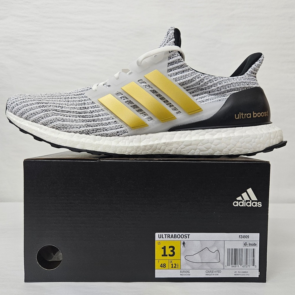 Adidas Ultraboost Running Shoes FZ4909 White Black Gold Men's Size 13
